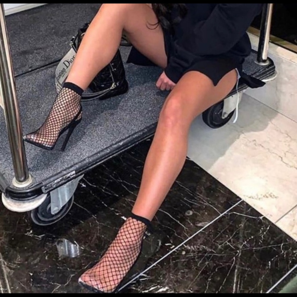 Black Clear Pointy Toeishnet Heel Sexy